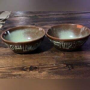 Frankoma 7X Brown and Green Ceramic Bowls one has chip (pictured)